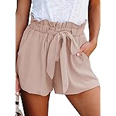 Dokotoo Womens Casual Summer 2024 Ruffle Belted Elastic Waist Shorts with Pockets