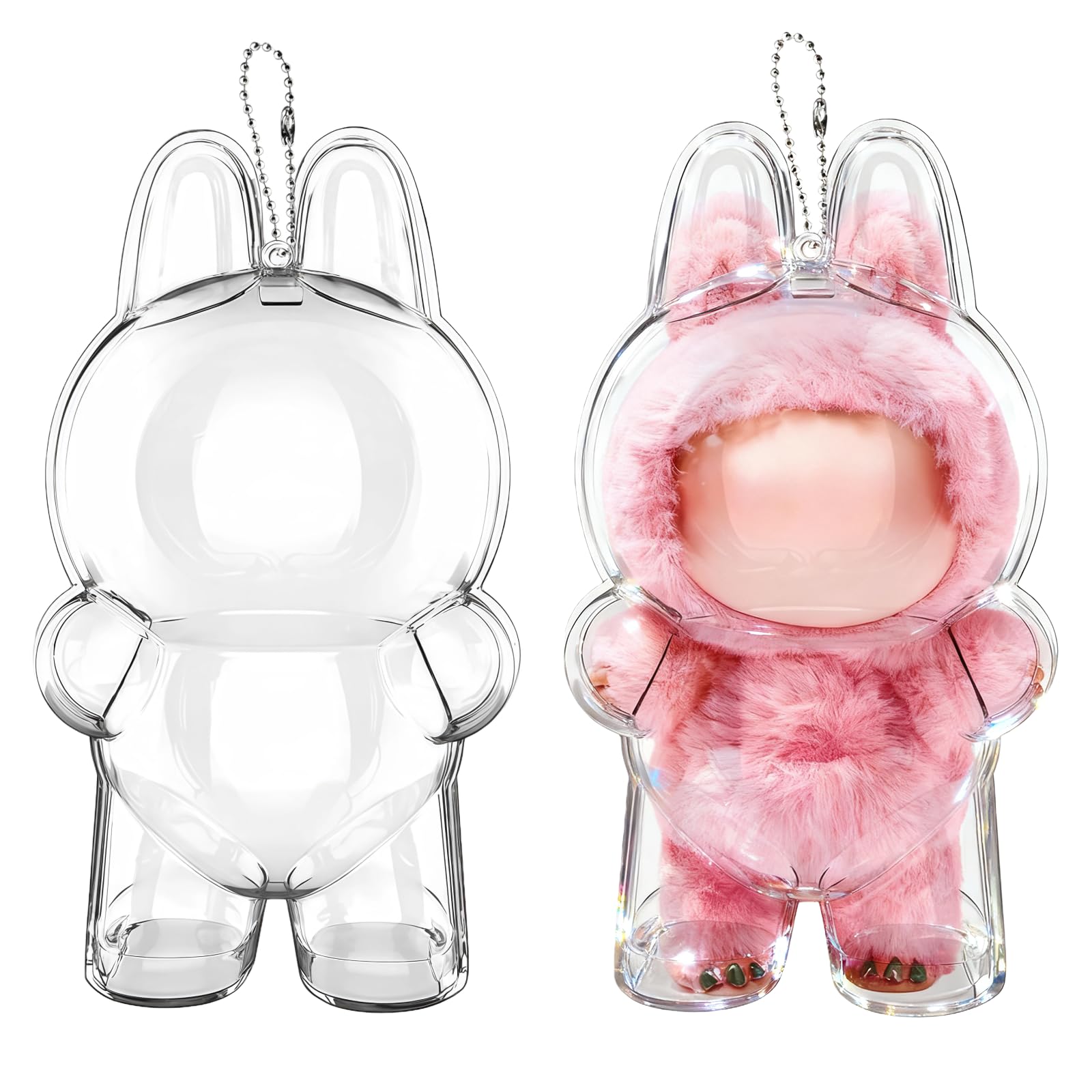Photo 1 of 2Pcs Protective Display Case for Labubu The Monsters-Big into Energy, Dustproof Cover with Standing Base, Plastic Carryring Case with Keychain(Doll Not Included)(Standing)