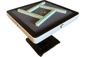 SXTL Sifang City 42mm Chinese Style Folding Automatic Mahjong Table, American 110V and Plug, 8ft Cable, Converts to Dining Table, Includes 2 Dices, Glass Table Cover, 2 Sets Jade Style 144 Tiles (White)