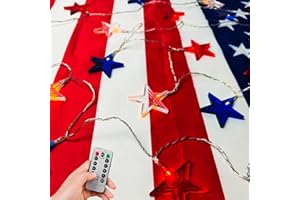 REVONE 4th of July Decorations Memorial Day Red White and Blue Lights Battery Operated String Lights 19FT 40 LED Patriotic Fairy Lights with Timer & Remote for Independence Day Fourth of July Decor for Home