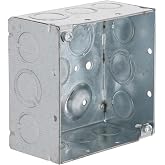 RACO 4 in. Square Electrical Box, Welded, 2-1/8 in. Deep, 25-Pack | Pre-Galvanized Steel, UL Listed, 30.3 cu.in. Capacity, 2-Hour Fire Rated Wall Acceptable, Metal Junction Box, Raised Ground