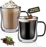 ecooe 2x350ml Double Wall Glass Cups Borosilicate Heat Resistant Coffee Mugs