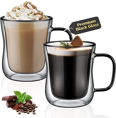 ecooe 2x350ml Double Wall Glass Cups Borosilicate Heat Resistant Coffee Mugs