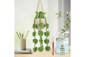 kdafio Crochet Kit for Beginners, Hanging Potted Plants Crochet Starter Kit with Step-by-Step Instructions and Video Tutorials Complete Crochet Kit for Beginners Decoration (Green Apple Plants)