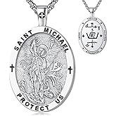 OigvcoTe Saint Michael/St Christopher/Virgin Mary Patron Saint Necklace, Gold-Plated Copper Oval Medallion with Bible Verses, Religious Protection Amulet Jewelry for Men Women,Adult Use Only