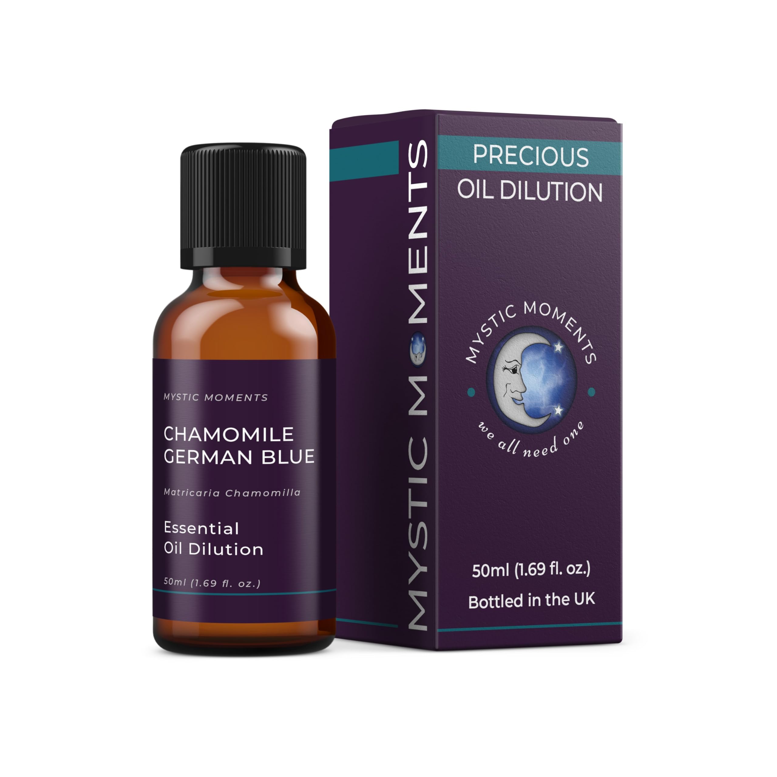 Mystic Moments | Chamomile German Blue Essential Oil Dilution 3% in Jojoba | Matricaria Chamomilla | Soothing Skincare & Aromatherapy Blend | Pre-Diluted | Calming Scent | Massage Oil | 50ml
