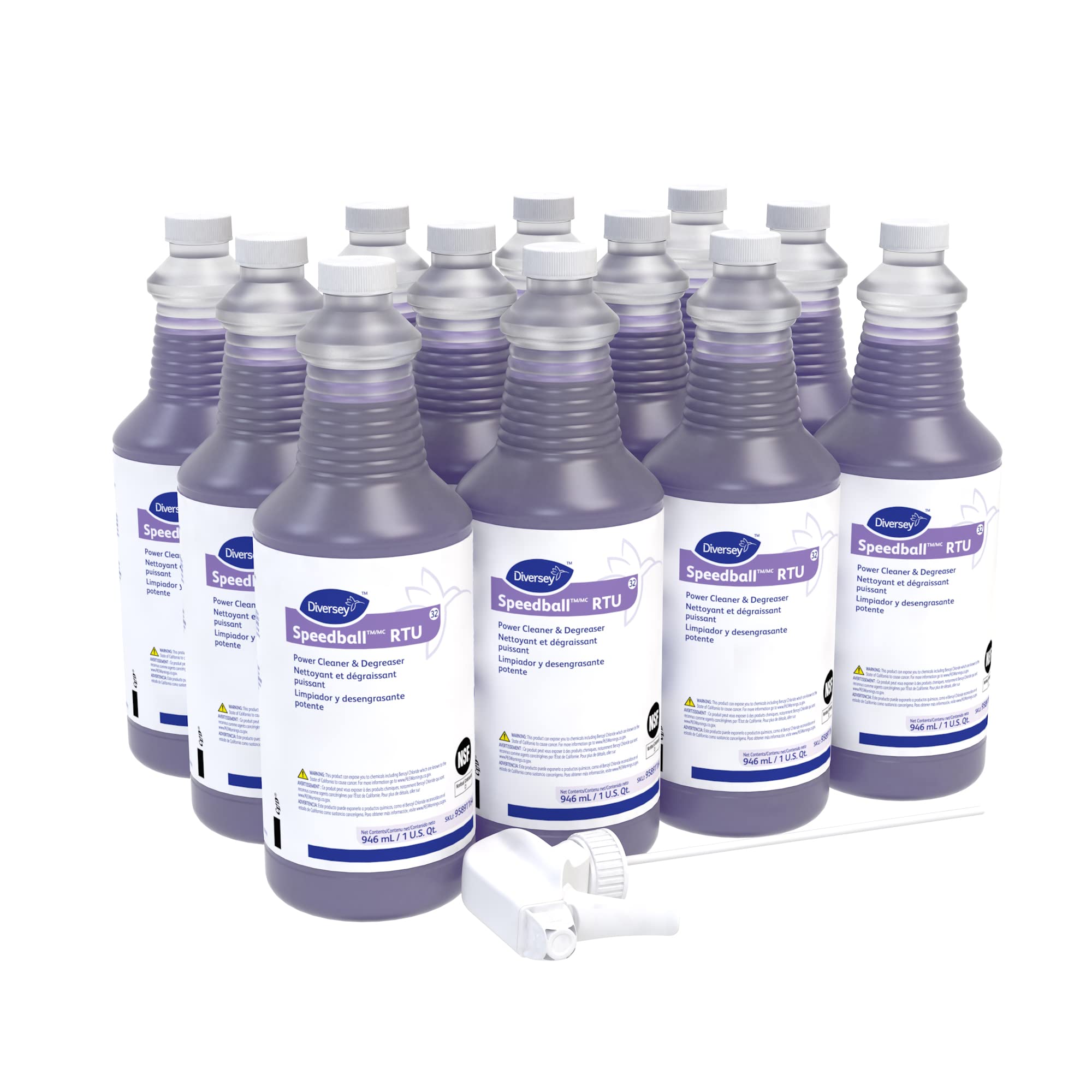 Diversey 95891164 Speedball RTU Power Cleaner & Degreaser, Heavy-Duty, Non-Butyl Commercial Strength Purple Spray, Lemon Scent, Capped Ready-to-Use, 32-Ounce (Pack of 12 with 1 spray nozzle)