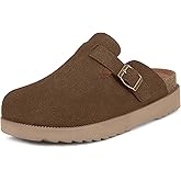 Women's Suede Clogs Leather Mules Comfort Cork Footbed Platform Clogs Adjustable Buckle Slip On Sandals Potato Shoes with Arch Support