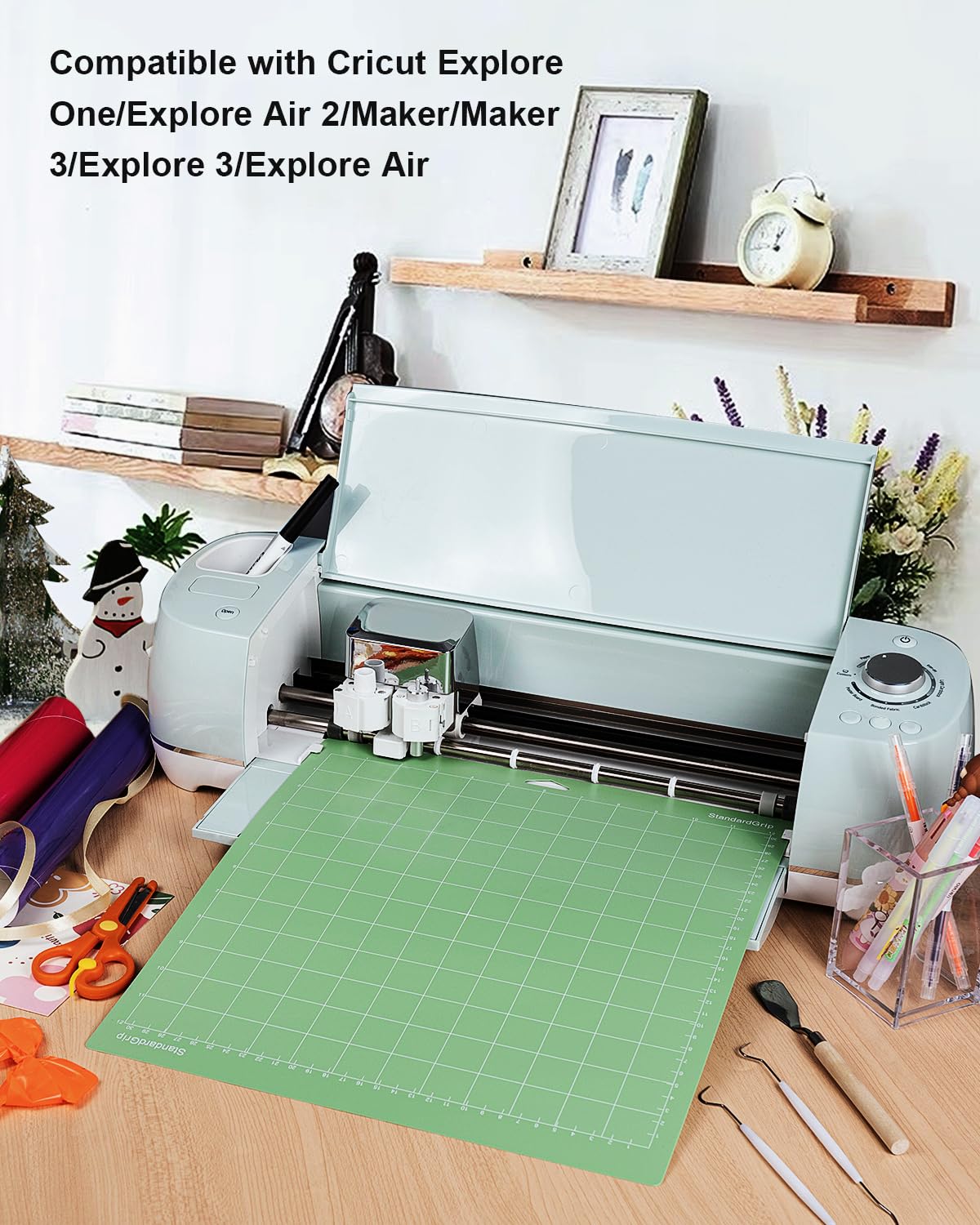Gwybkq Cutting Mat, Compatible With Maker 3/Maker/Explore 3/Air 2/Air/One 12 Pack 12x12 Cut Mats Replacement Accessories Adhesive Sticky Green Cricket Standard Card