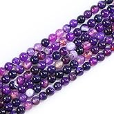 8mm Natural Gemstone Round Loose Beads Purple Agate for Jewelry Making DIY Crystal Bracelet Necklace (45-48pcs/strand)