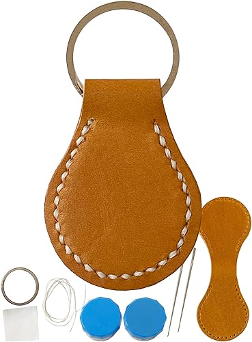 Amazon Co Jp 手作りキット 工作キット 革 キーホルダーキット 材料用具完備の完全パッケージ 牛革 ハンドメイド 材料 レザークラフト キット キャメル 丸み型 ホビー
