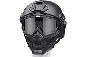 VPZENAR Airsoft Helmet and Mask, Airsoft Full Face Mask, Detachable Airsoft Goggles,Paintball Black Helmet with Front NVG Mount and Side Rail,Military Tactical Airsoft Gear