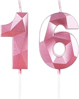 Yiran Pink 16th Birthday Candles 2 Pieces 5 cm 16 Birthday Cake Topper