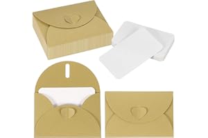 PATIKIL 25 Set Mini Envelopes with Heart Clasp, 4.1x3 Blank Note Cards with Envelopes for Gift Wedding Invitation Graduation 