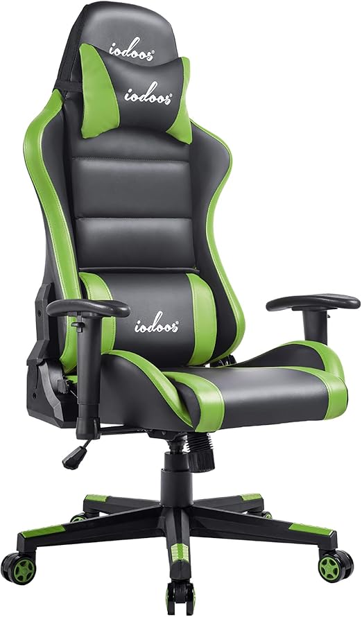 Amazon Co Jp Iodoos ゲーミングチェア 通気性抜群 Gaming Chair ゲーム用チェア ゲームチェア オフィスチェア パソコン チェア 腰痛対策 デスクチェア 180度リクライニング ハイバックチェア 耐荷重1kg Puレザー グリーン 65caa ホーム キッチン