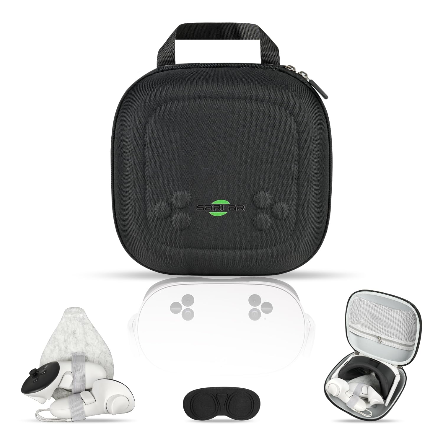 sarlar BS2 Hard Carrying Case for Meta Quest 3S/Quest 3/Oculus Quest 2 VR Headset, Portable Protection Travel Case with Lens Cover Fits Controller, Original Headstrap, Charging Cable & Adapter, Black