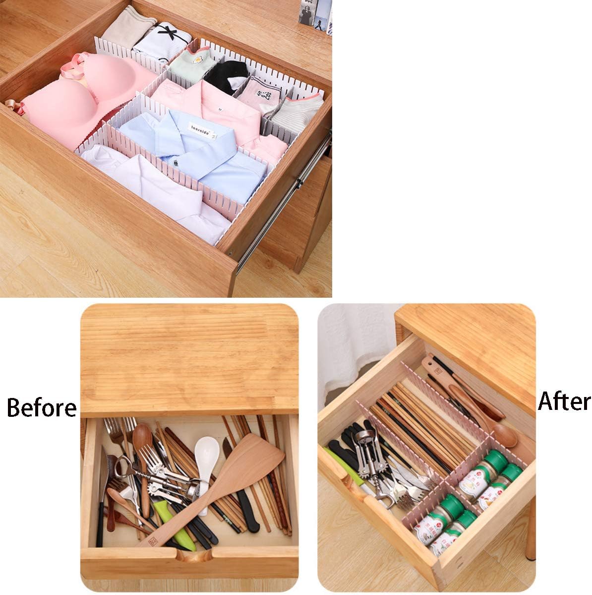 Saijer DIY Separadores de Cajones 12 Piezas 3 Colores Ajustable