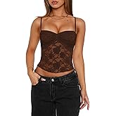 Women Lace Floral Cami Tank Top Spaghetti Strap Backless Camisole Y2k Sleeveless Slim Fit Going Out Top Shirt
