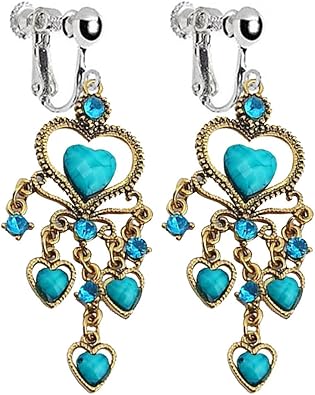 Download Amazon.com: Vintage Bohemian Love Heart clip on Earrings Dangle Non Pierced Long Tassel Blue ...