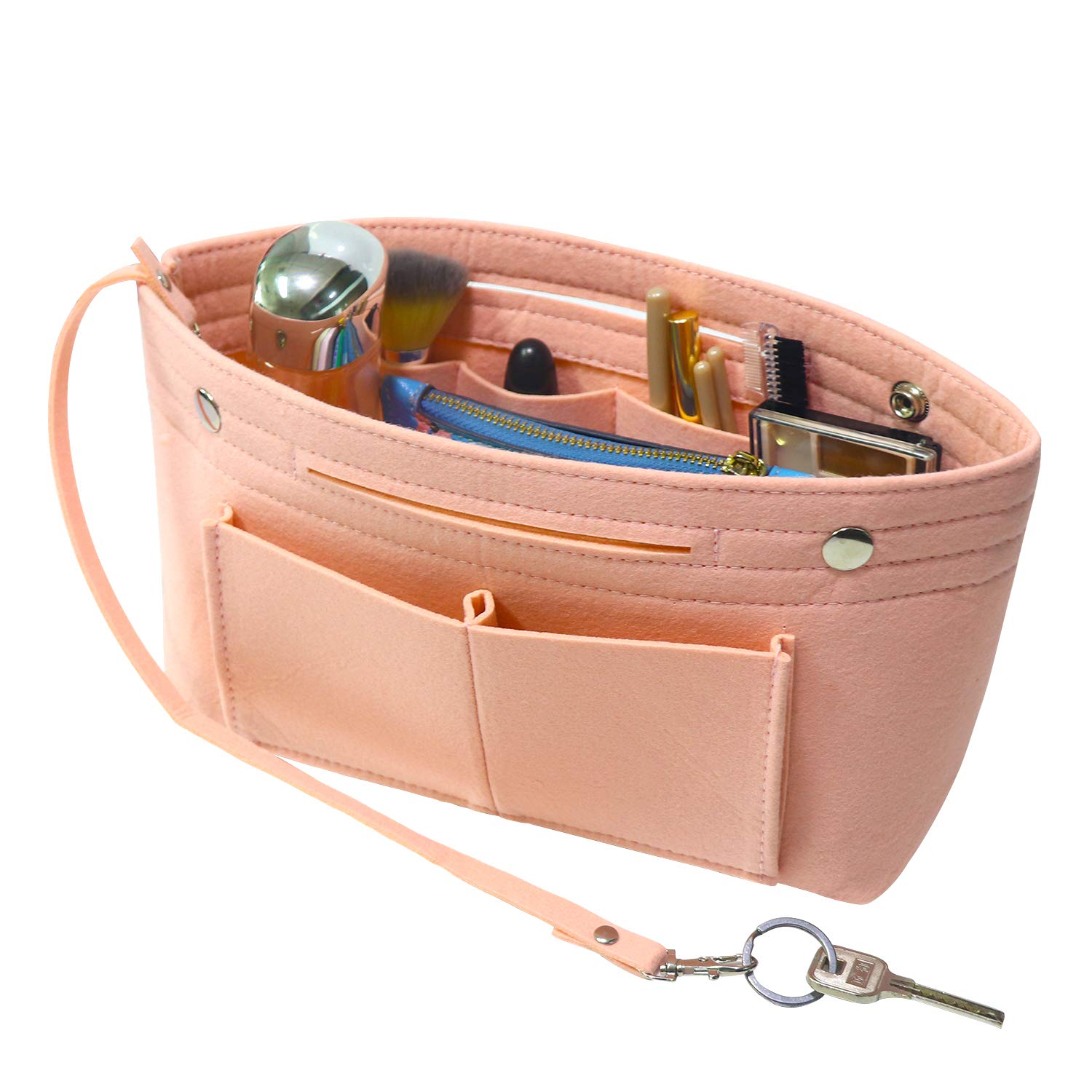 Soyizom Felt Handbag Purse Organiser Liner Shaper Insert Bag In Bag with Keychain for Speedy Neverfull, 8 Colors（Pink，small）