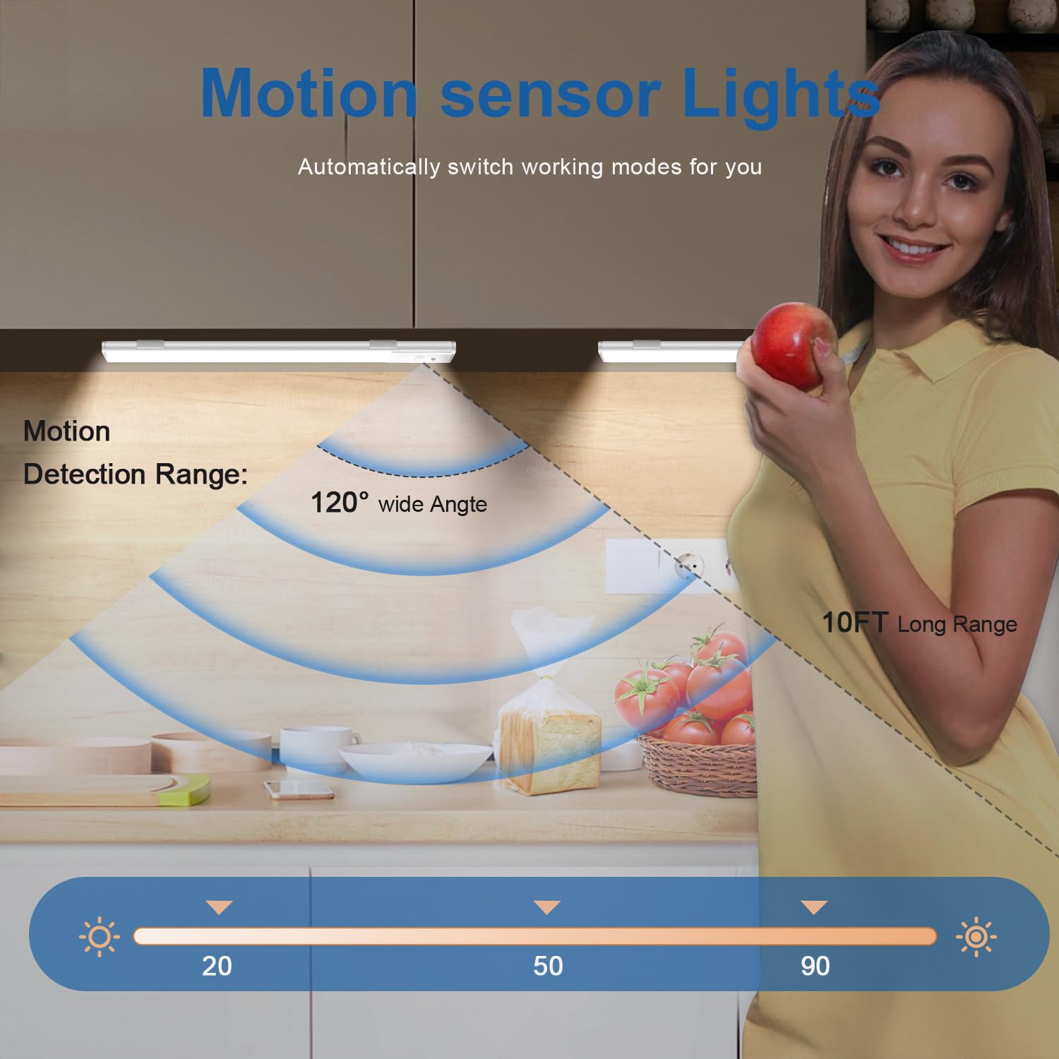 Under Counter Lights for Kitchen, Rechargeable Under Cabinet Lighting Wireless Motion Sensor Light Indoor 64 LED 3 Color Temps Dimmable with Remote for Closet Stairs Wardrobe Hallway 3 Pack