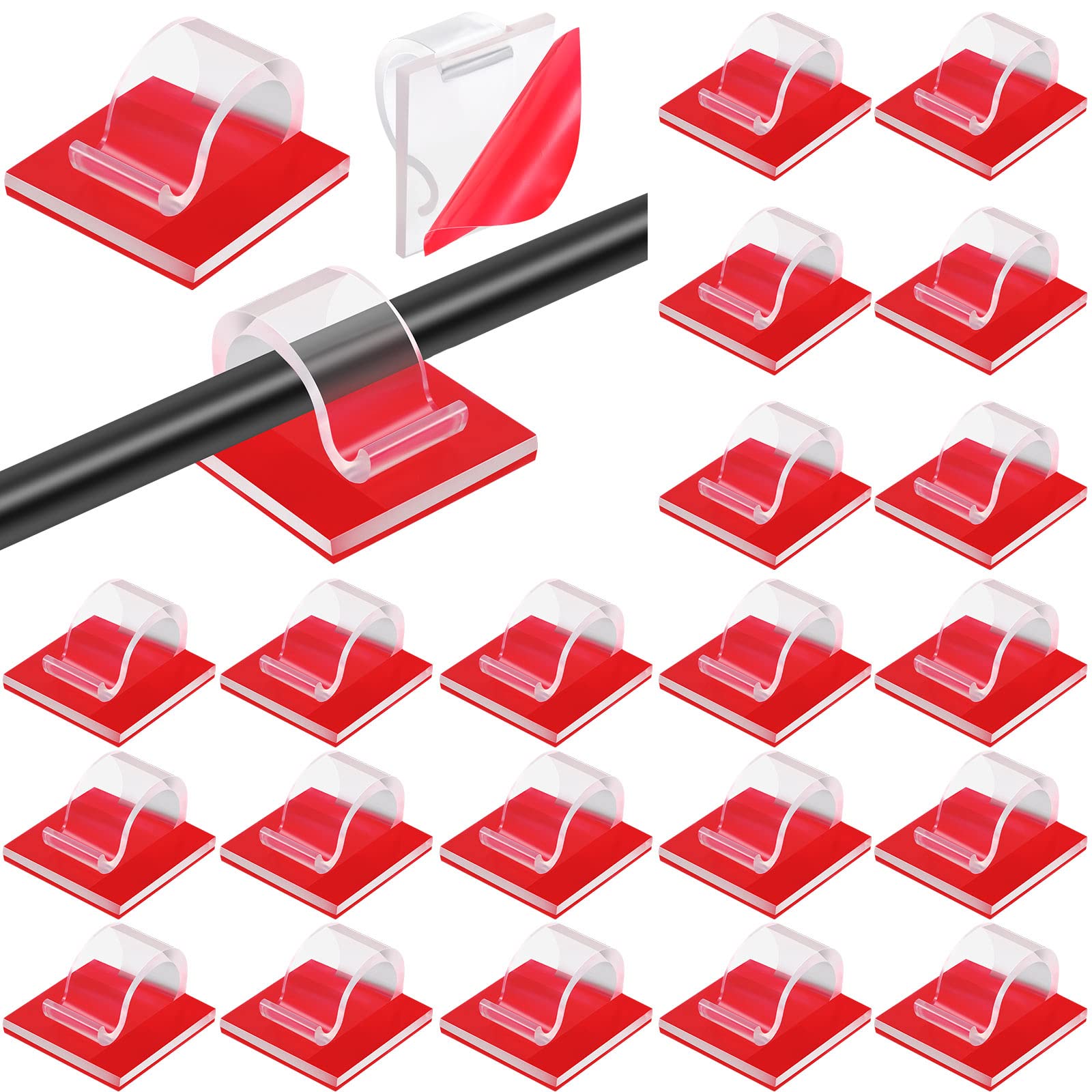 Photo 1 of 60 Pieces Mini Cable Clips Self Adhesive Light Clips Light Hooks Wire Cable Organizer Cable Wire Management Holder for Home Office Car Desk Outdoor String Lights (Clear, Small)