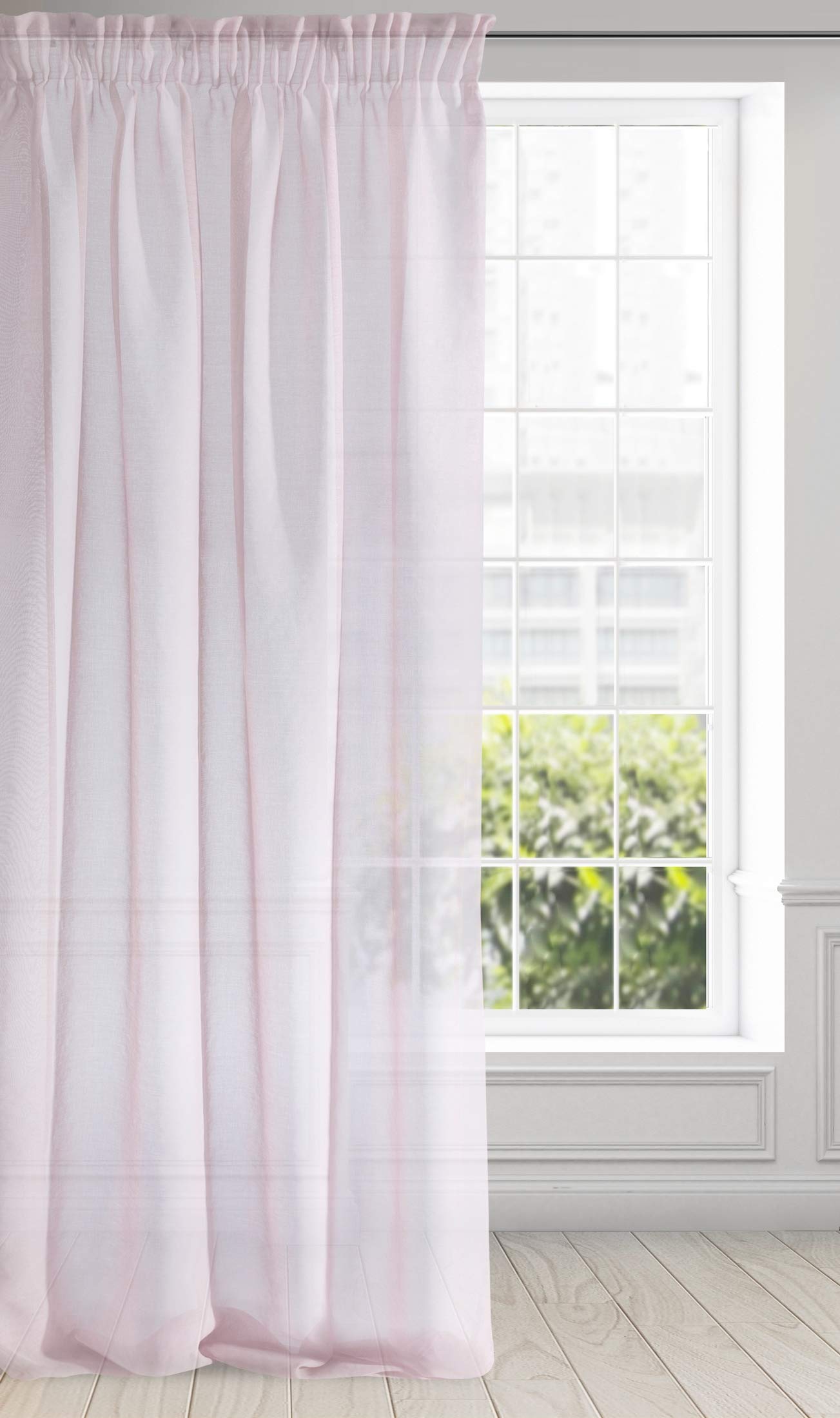 Eurofirany Smooth Etamine Ruffle Tape Curtains Transparent Elegant Glamour Bedroom Living Room Lounge, Fabric, Pink, W55” x L106”