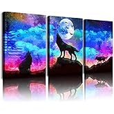 Canvas Wall Art For Living Room Wall Decor For Bedroom Kitchen Canvas Art Prints Artwork Modern Framed Room Home Decorations Blue Starry Sky Landscape Paintings Wolf Office Hang Pictures 3 Pieces