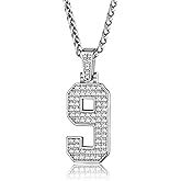 KeyStyle Number Necklaces For Men, Bling Numbers Chain Necklace Hip Hop Simulated Diamond Pendant with Tennis Chain Spiga Chains