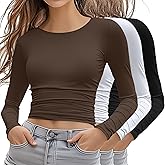 Ficerd 3 Pack Women's Crop Basic Tops, Long Sleeve Y2K Cropped Shirts Crew Neck Slim Fit T Shirts Fitted Going Out Tee