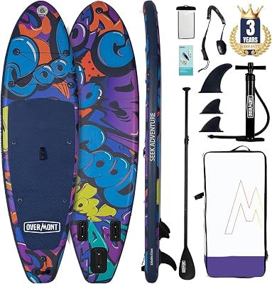 Tavola Stand Up Paddle SUP Gonfiabile per Adulti 323×84×15 cm, Kit Completo con Pagaia Regolabile, Pompa, Zaino, Leash e 3 Pinne, Facile da Trasportare e Stabile-Graffiti