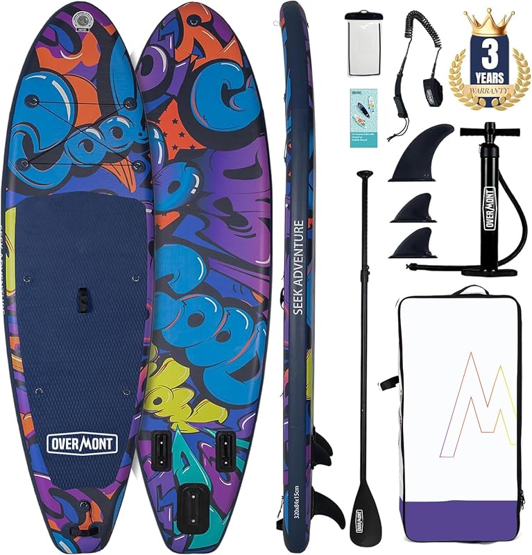 Tabla Paddle Surf Hinchable para Adultos 323×84×15 cm, Stand Up Paddle Board con Kit Completo, Remo Ajustable, Bomba, Mochila, Leash y 3 Quillas-Grafiti