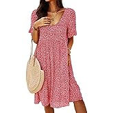 Summer Dresses for Women 2026 Boho Floral Flowy Midi Sundress Short Sleeve Scoop Neck Casual Loose Short Dresses