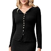 EELOTILE Women's Boat Neck Long Sleeve Shirts Wool Blend Cardigan Tops Fitted Basic Tee for Fall Office Going Out