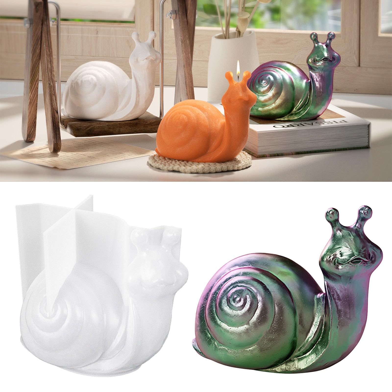 3D Snail Resin Silicone Mold Cute Snail Candle Molds Large Snail Epoxy Resin Casting Mould DIY Animals Silicone Mold for Crafts Soap Home Decor Handmade Desktop Ornament