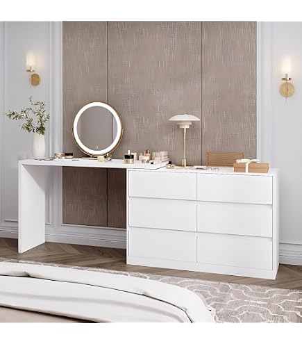 Amazon.com - RENEESME Dressing Table Dressing Table with Mirror Vanity  Table Desk with Storage Shelves and 4 Drawers for Bedroom,L80xD40xH75cm  Makeup Vanity Desk(Blue)