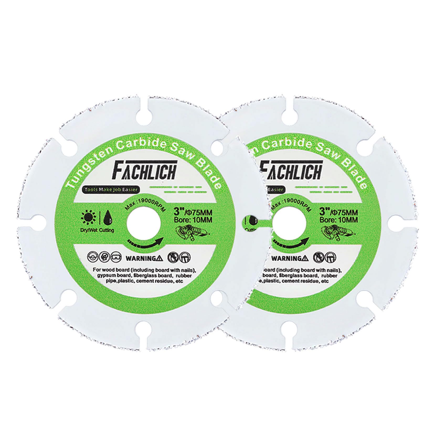 FACHLICH Diamond Cutting Discs 75mm 2PK 3" for Cutting Wood and Hard Plastic 3/8"(10mm) Arbor