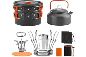 Lixada Cookware Mess Kit Outdoor Camping Pot Pan Kettle Cooking Set Tableware with Stove Spoon Fork Cutter for Camping Hiking