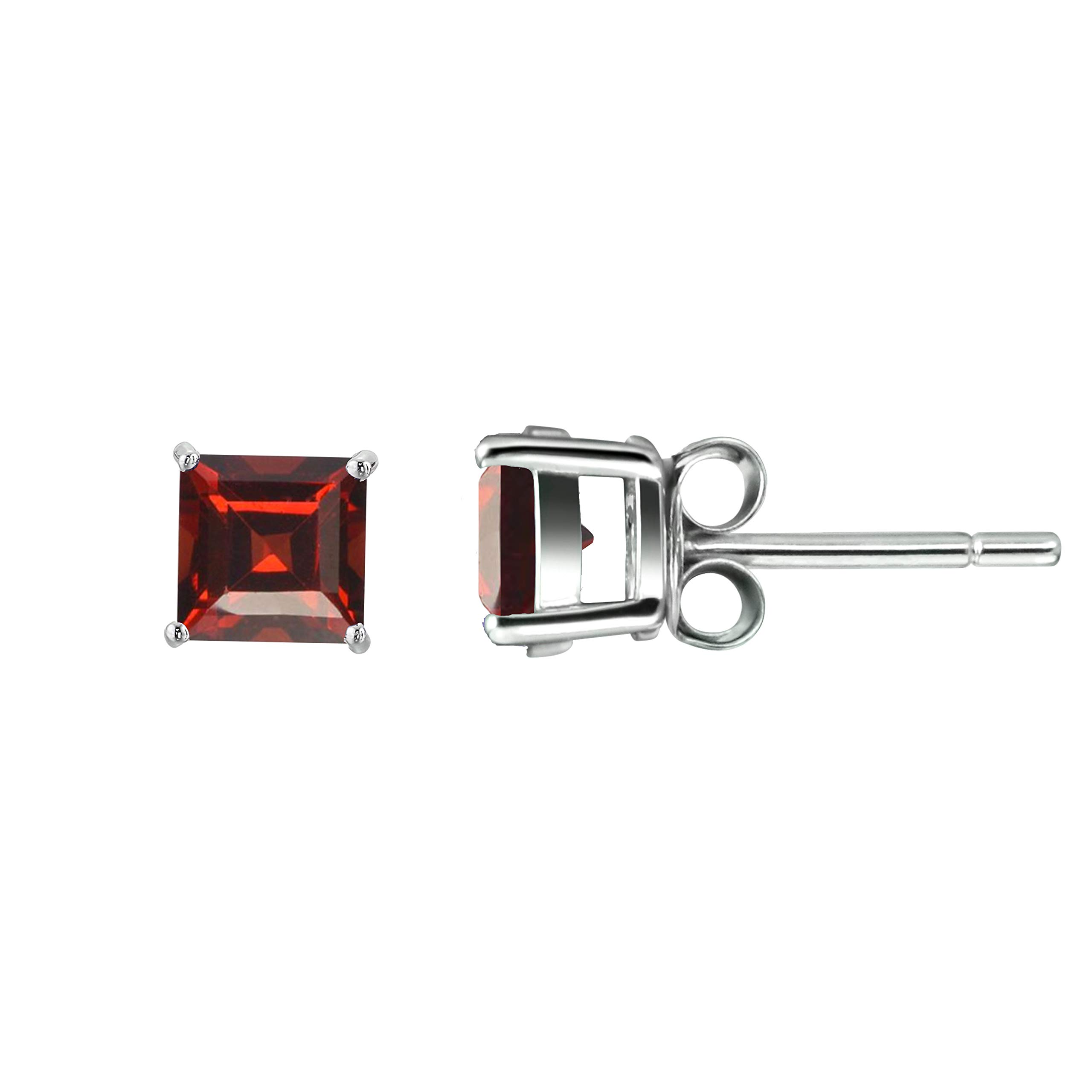 Franki Baker Square Natural Red Garnet Gemstone Stud Earrings & 925 Sterling Silver. Size: 5x5mm