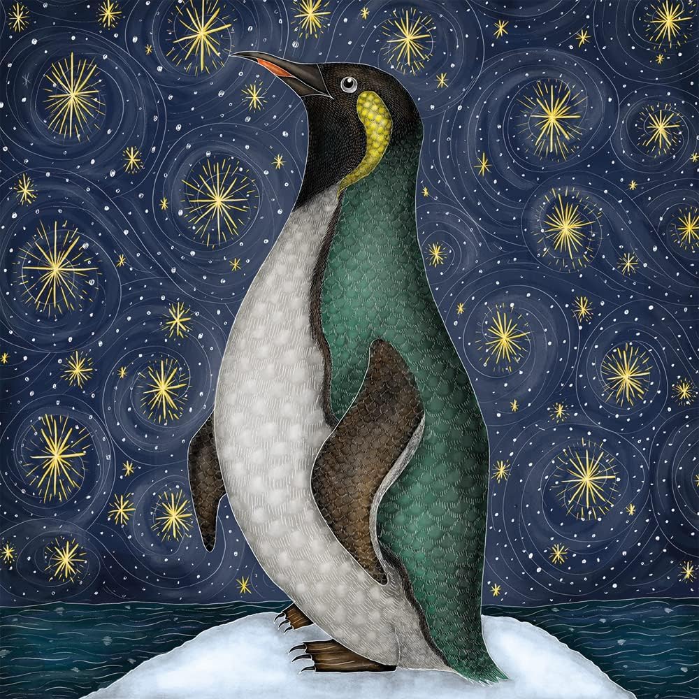 Museums and Galleries Charity Christmas Cards Pack of 5 - Charity Christmas Cards with Penguin and Stars Design - Eco-Friendly Xmas Cards Multipack with Envelopes