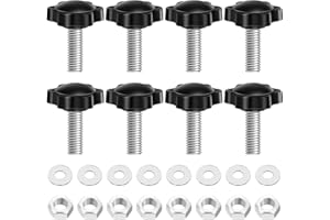 Bykonh M6 x 40mm Star Knobs with Hex Nuts and Washers, Plastic 6 Star Shape Handle Clamping Knob Screw Threaded Studs Thumb Screws Hand Tightening Screw Replacement, 304 Stainless Steel, Black, 8 Sets