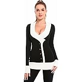 AmélieBoutik Women V Neck Faux Wrap Color Trim Sweater Tunic Top