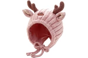 Baby Toddler Santa Reindeer Knit Hat Cute Antler Earflap Beanie, Warm Christmas Winter Cap for Infants & Kids