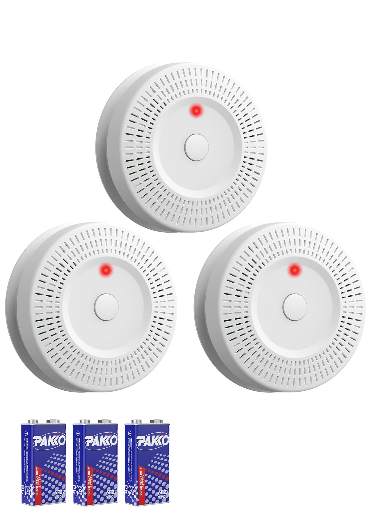 Photo 1 of Detector, ?Lecoolife, ?9V Battery Operated Smoke Alarm with LED Indicator, Silence Button, Battery Powered, White, 3 Pack