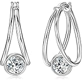 Moissanite Solitaire Hoop Huggie Earrings for Women S925 Sterling Silver D Color VVS1 Round Cut Moissanite Hypoallergenic Jewelry Birthday Mother's Day Gifts