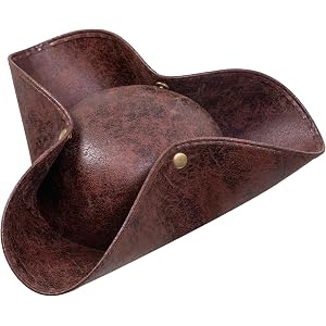 Gloreyan Faux Leather Pirate Hat Tricorn Pirate Hat for Men Women Halloween Costume Accessories Party Supplies