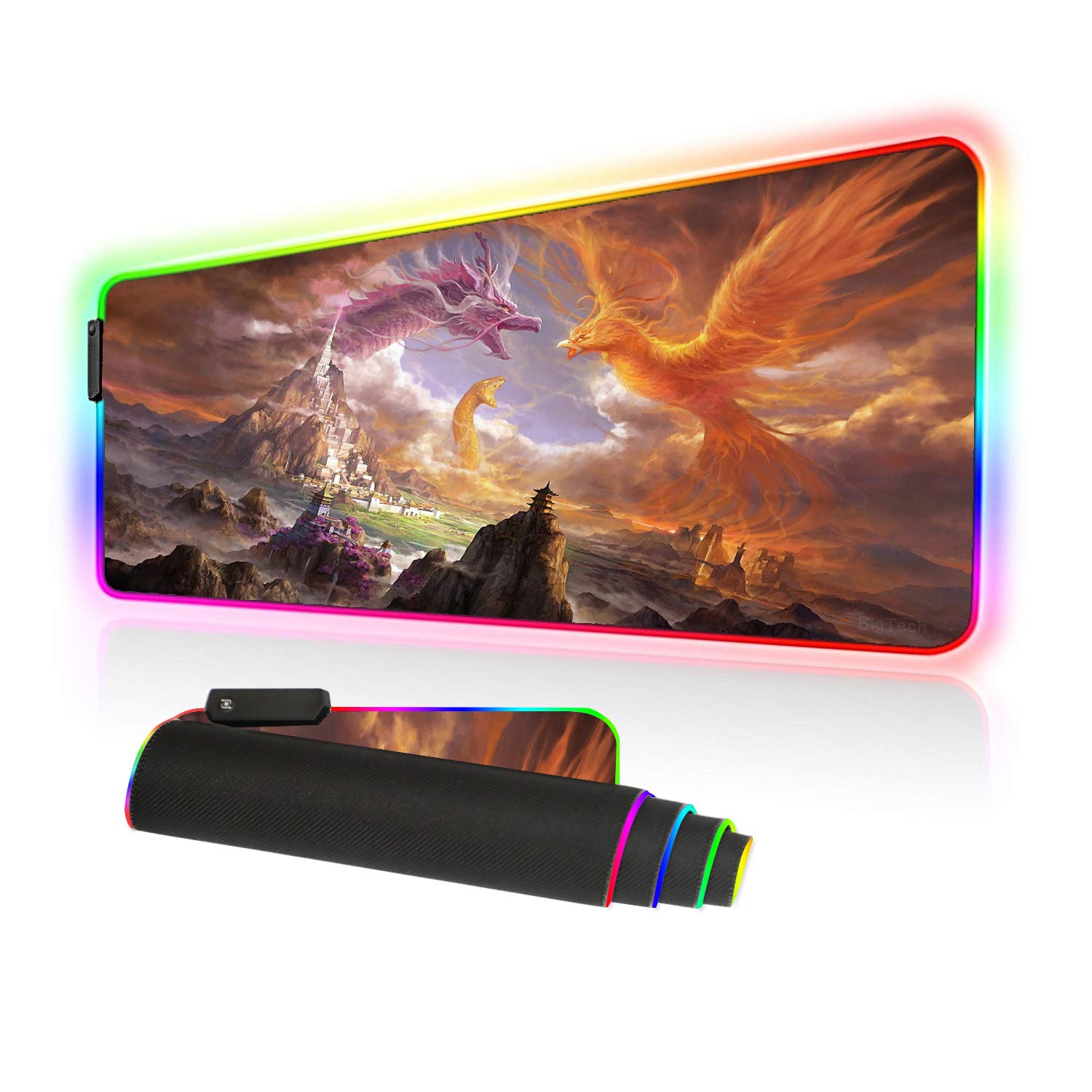 BigTech RGB Gaming Mouse Pad with 10 Lighting Modes Extended Mat Desk Pad Mousepad Long Non-Slip Rubber Mice Pads Stitched Edges 800x300mm 31.5"x11.8" (L-feng)