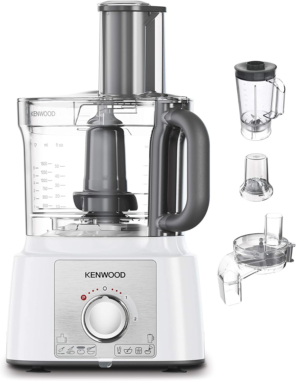 Kenwood FDP65.860WH food processor with 9 attachments. Expresss Serve and Dice, 1.5L Jug blender and mini chopper