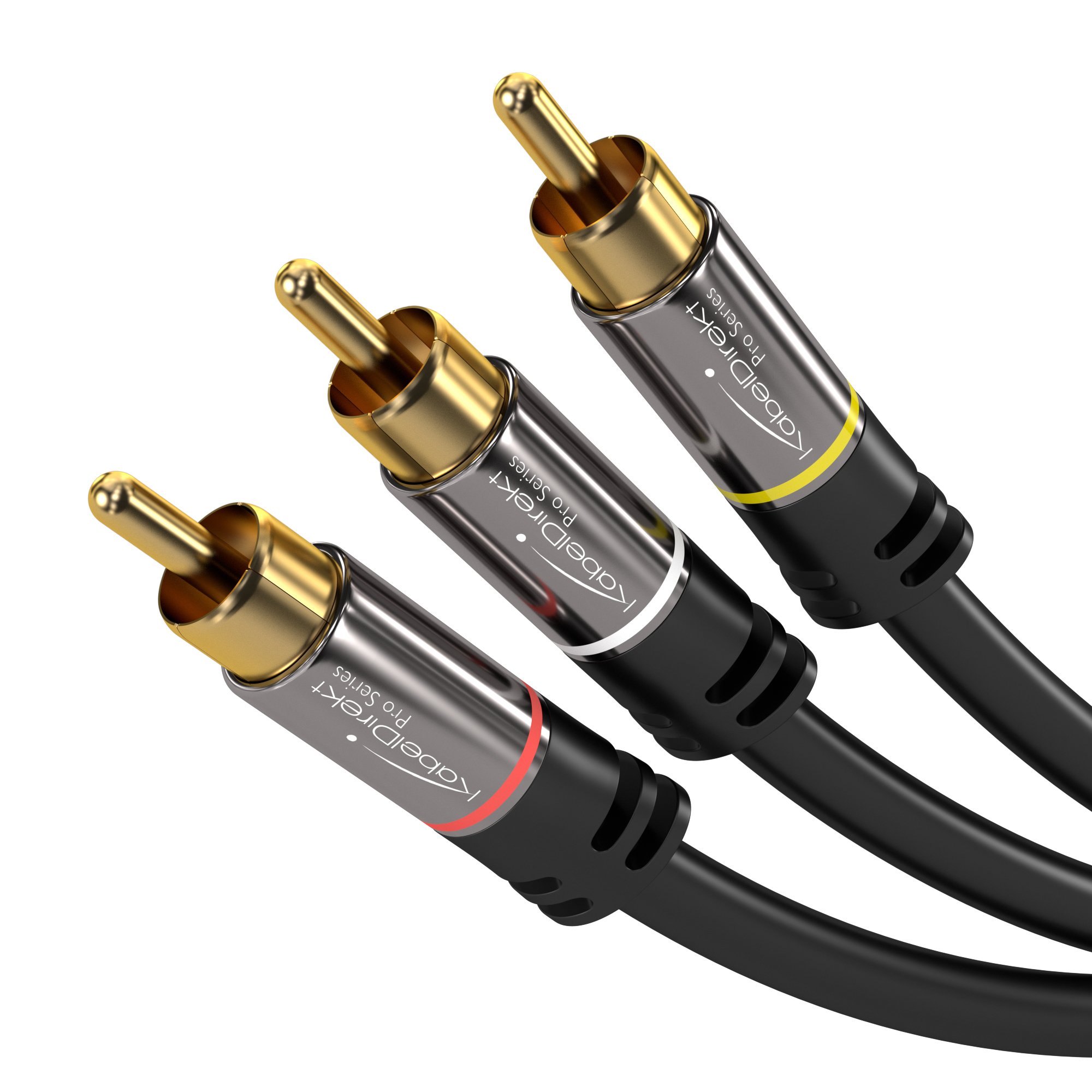KabelDirekt – 2m – RCA/phono AV cable, 3 to 3, audio/video (coax, RCA/phono male/male cinch plugs, stereo audio and composite video, for amps/Hi-Fis and home cinema/Blu-ray/receivers, black)