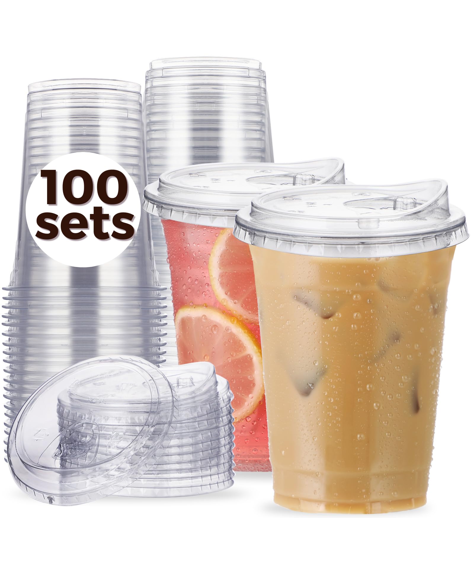 Photo 1 of 100 Pack 16 oz Clear Plastic Cups with Strawless-Sip-Lids, Disposable Cups Plastic Iced Coffee Cups, To Go Cups with Sip Through Lids for Smoothie, Milkshake, Cold Drinks for Party, Wedding, Event
